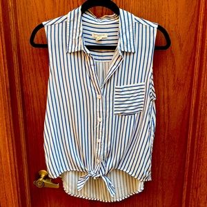Blue and White Striped Tie Front Tank Top